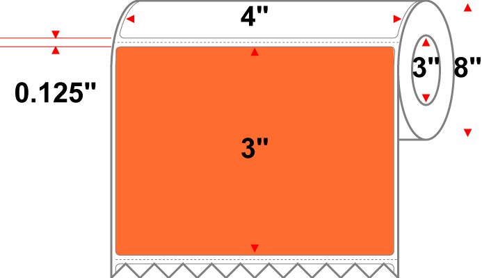 4 X 3 Premium Paper Thermal Transfer Label - Perforated - PMS 021 Orange 21 - 8" Roll - Permanent