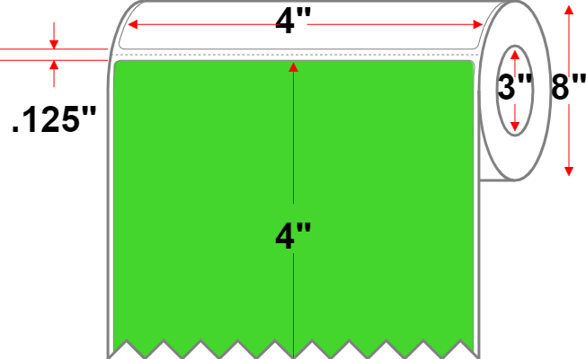 4 X 4 Premium Paper Thermal Transfer Label - Perforated - FL Green 802 - 8" Roll - Permanent