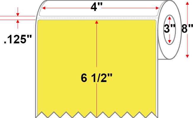 4 X 6.5 Premium Paper Thermal Transfer Label - Perforated - Yellow 101 - 8" Roll - Permanent