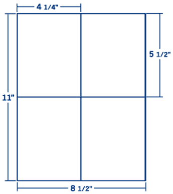 4.25" X 5.5" Laser/Inkjet Label-4 Per Sheet, 100 Sheets Per Pack, White, Permanent