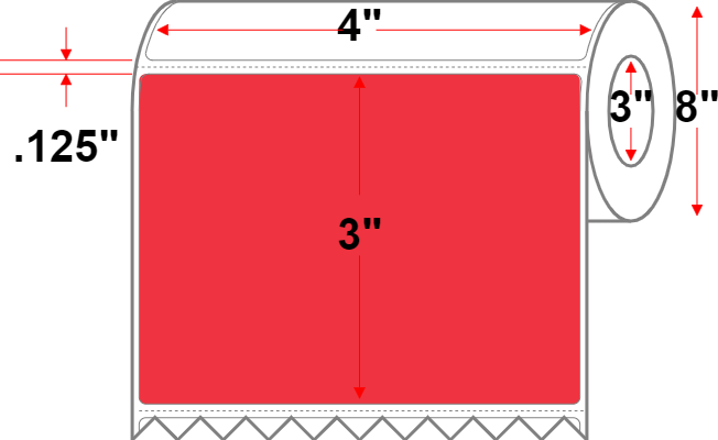 4 X 3 Premium Paper Thermal Transfer Label - Perforated - Red 32 - 8" Roll - Permanent