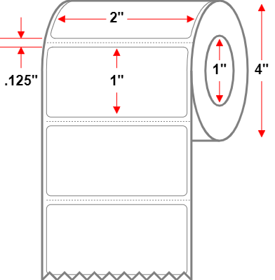 2 X 1 Premium Paper Thermal Transfer Label - Perforated - White - 4" Roll - Removable