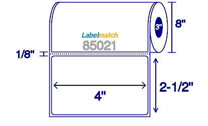 4 X 2.5 Economy Paper Thermal Transfer Label - Perforated - White - 8" Roll - Permanent