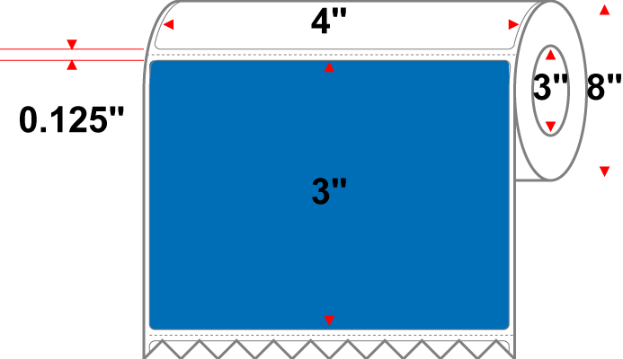 4 X 3 Premium Paper Direct Thermal Label - Perforated - PMS 300 Blue 300 - 8" Roll - Permanent