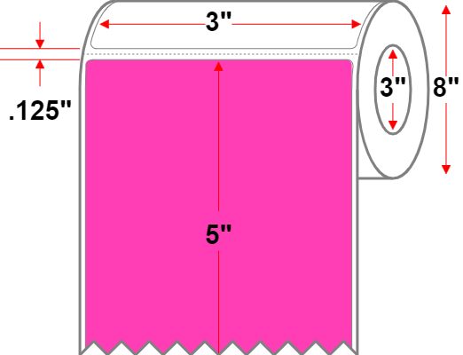 3 X 5 Premium Paper Thermal Transfer Label - Perforated - FL Pink 806 - 8" Roll - Permanent