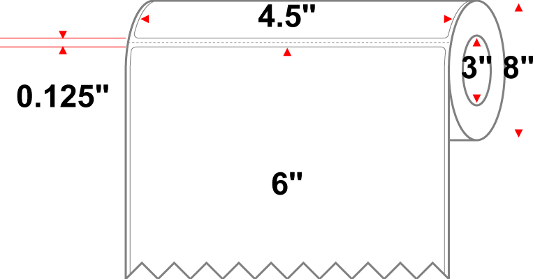 4.5 X 6 Premium Paper Thermal Transfer Label - Perforated - White - 8" Roll - Permanent