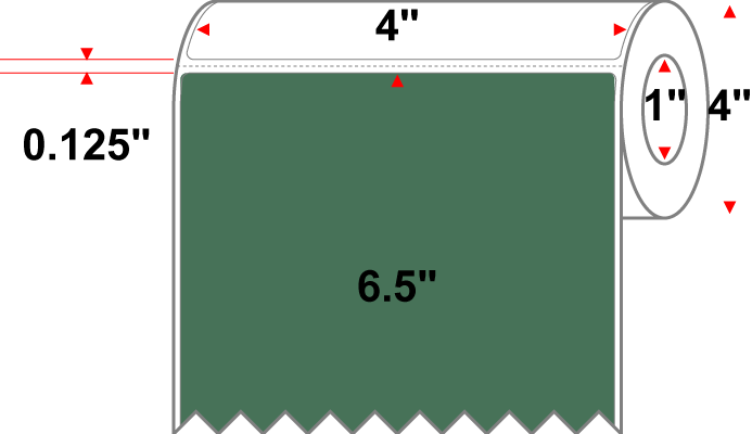 4 X 6.5 Premium Paper Thermal Transfer Label - Perforated - PMS 349 Forest Green 349 - 4" Roll - Permanent