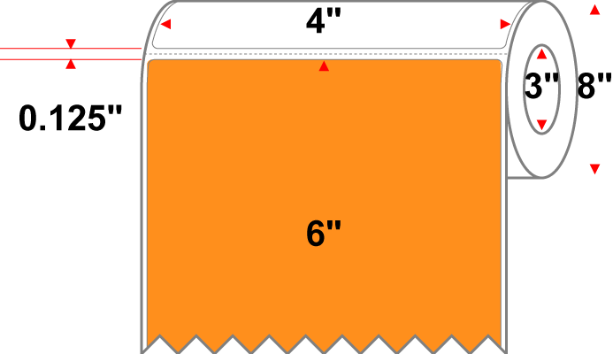 4 X 6 Premium Paper Direct Thermal Label - Perforated - PMS 1495 Orange/Peach 1495 - 8" Roll - Permanent