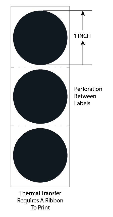 1 Inch Circle Premium Paper Thermal Transfer Label - Perforated - Black - Permanent