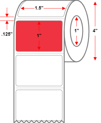 1.5 X 1 Premium Paper Direct Thermal Label - Perforated - Red 32 - 4" Roll - Permanent