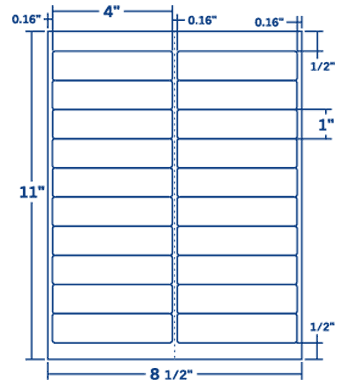 4" X 1" Laser/Inkjet Label-20 Per Sheet, 100 Sheets Per Pack, White, Permanent