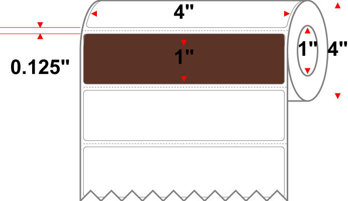 4 X 1 Premium Paper Direct Thermal Label - Perforated - PMS 4695 Dark Brown 4695 - 4" Roll - Permanent