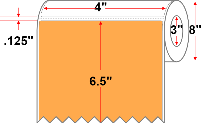 4 X 6.5 Economy Paper Thermal Transfer Label - Perforated - FL Orange 804 - 8" Roll - Permanent