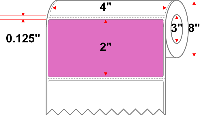4 X 2 Premium Paper Direct Thermal Label - Perforated - PMS 2385 Purple/Red 2385 - 8" Roll - Permanent