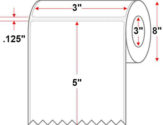 3" X 5" Inkjet Label - Perforated - High Gloss - White - 8" Roll - All-Temp
