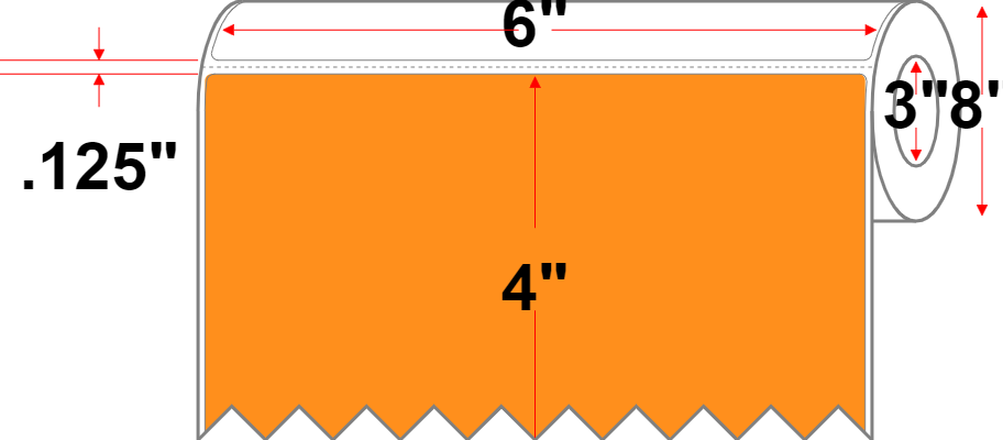 6 X 4 Premium Paper Thermal Transfer Label - Perforated - Orange 1495 - 8" Roll - Permanent