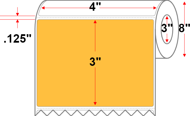 4 X 3 Premium Paper Thermal Transfer Label - Perforated - Light Orange 136 - 8" Roll - Permanent
