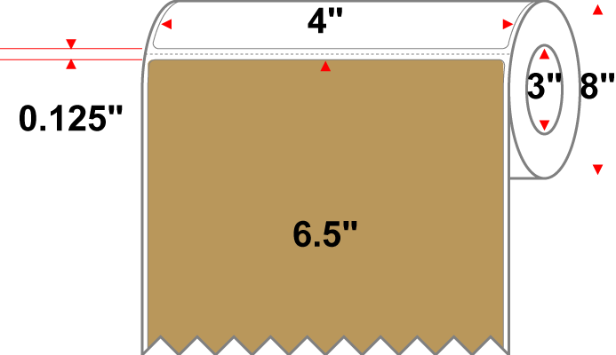 4 X 6.5 Premium Paper Thermal Transfer Label - Perforated - PMS 465 Cardboard Brown 465 - 8" Roll - Permanent