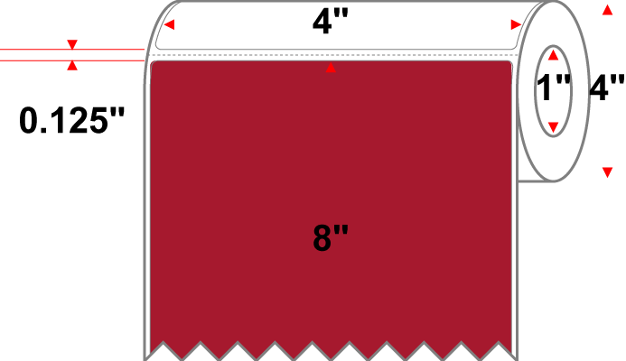 4 X 8 Premium Paper Direct Thermal Label - Perforated - PMS 187 Dark Red 187 - 4" Roll - Permanent
