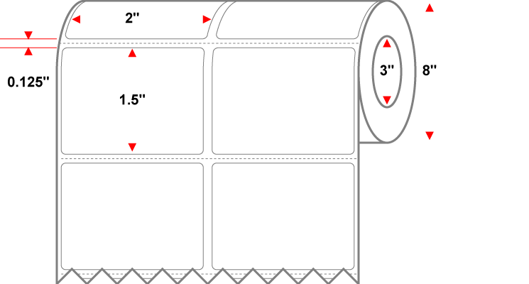 2 X 1.5 Premium Paper 2 Across - Thermal Transfer Label - Perforated - White - 8" Roll - Permanent