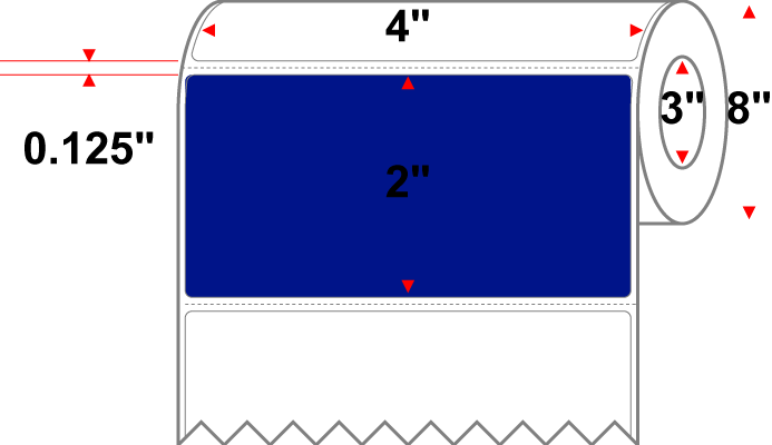 4 X 2 Premium Paper Direct Thermal Label - Perforated - PMS Reflex Blue Reflex Blue - 8" Roll - Permanent