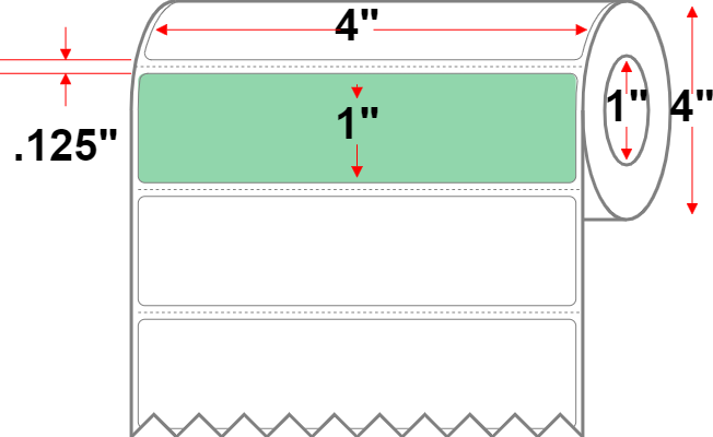 4 X 1 Premium Paper Direct Thermal Label - Perforated - Green 345 - 4" Roll - Permanent