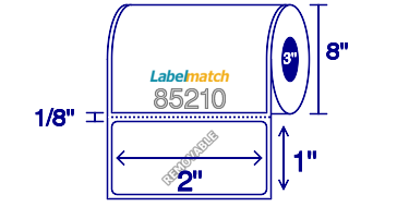 2 X 1 Premium Paper Thermal Transfer Label - Perforated - White - 8" Roll - Removable