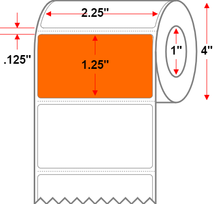 2.25 X 1.25 Premium Paper Direct Thermal Label - Perforated - Orange 1505 - 4" Roll - Permanent