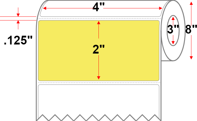 4 X 2 Premium Paper Thermal Transfer Label - Perforated - Light Yellow 100 - 8" Roll - Permanent