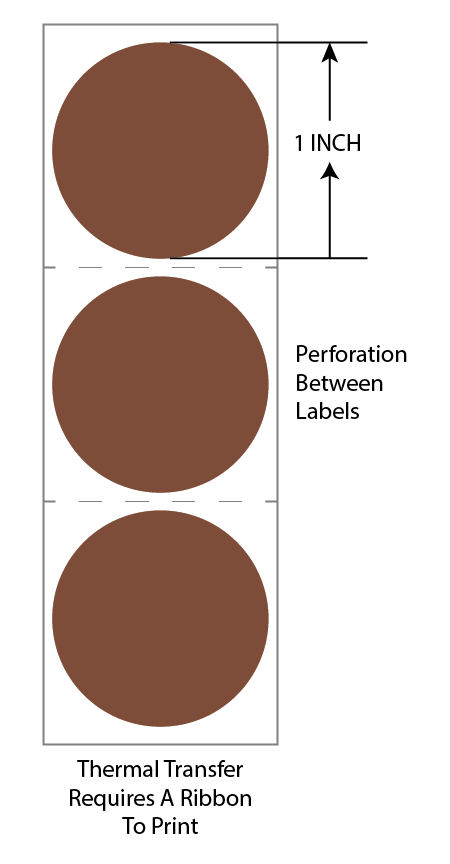 1 Inch Circle Premium Paper Thermal Transfer Label - Perforated - Brown 4705 - Permanent