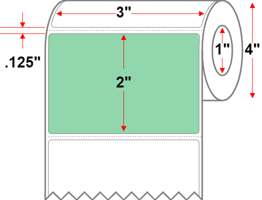 3 X 2 Premium Paper Direct Thermal Label - Perforated - Green 345 - 4" Roll - Permanent