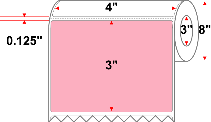 4 X 3 Premium Paper Direct Thermal Label - Perforated - PMS 1767 Pink 1767 - 8" Roll - Permanent