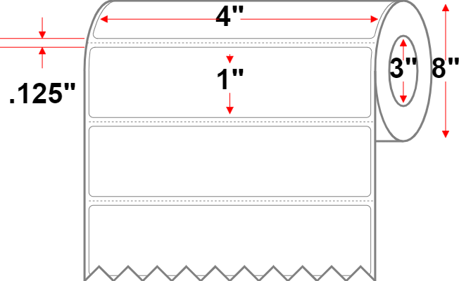 4 X 1 Premium Paper Thermal Transfer Label - Perforated - White - 8" Roll - Removable