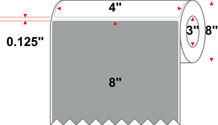 4 X 8 Premium Paper Thermal Transfer Label - Perforated - PMS 422 Gray (Medium) 422 - 8" Roll - Permanent