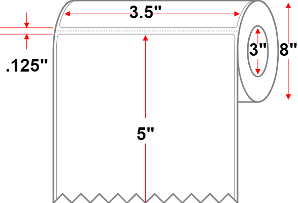 3.5 X 5 Premium Paper Thermal Transfer Label - Perforated - White - 8" Roll - Permanent