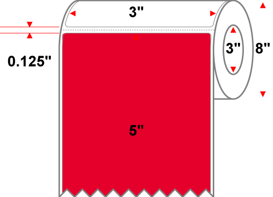 3 X 5 Premium Paper Thermal Transfer Label - Perforated - PMS 185 Red 185 - 8" Roll - Permanent