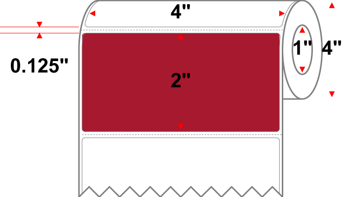 4 X 2 Premium Paper Direct Thermal Label - Perforated - PMS 187 Dark Red 187 - 4" Roll - Permanent