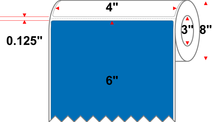 4 X 6 Premium Paper Direct Thermal Label - Perforated - PMS 300 Blue 300 - 8" Roll - Permanent