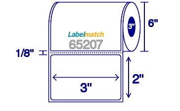 3 X 2 Premium Paper Thermal Transfer Label - Perforated - White - 6" Roll - Permanent