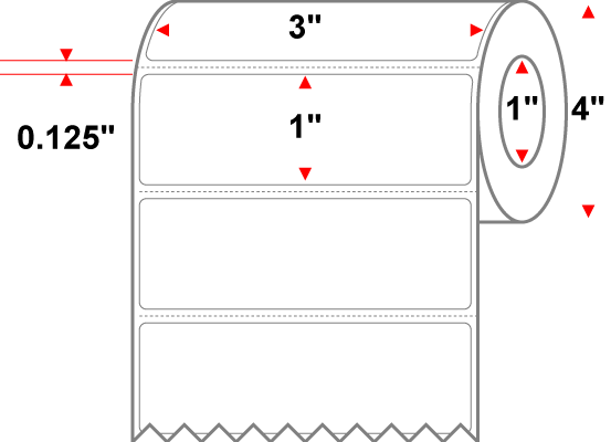 3 X 1 Premium Paper Direct Thermal Label - Perforated - White - 4" Roll - Permanent