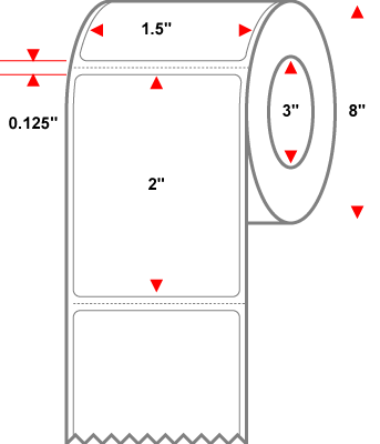 1.5 X 2 Premium Paper Thermal Transfer Label - Perforated - White - 8" Roll - Permanent