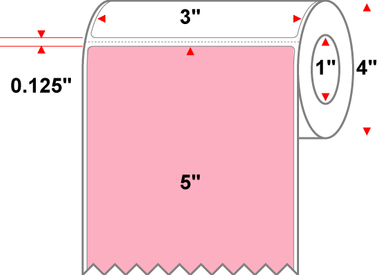 3 X 5 Premium Paper Thermal Transfer Label - Perforated - PMS 1767 Pink 1767 - 4" Roll - Permanent