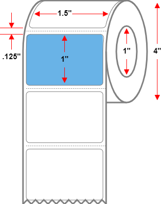 1.5 X 1 Premium Paper Direct Thermal Label - Perforated - Blue 292 - 4" Roll - Permanent