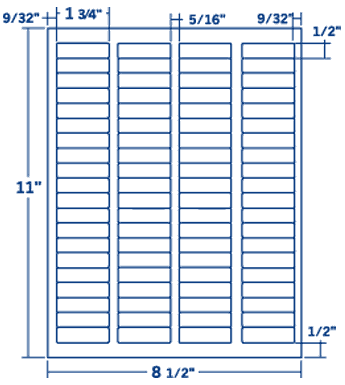 1.75" X .5" Laser/Inkjet Label-80 Per Sheet, 250 Sheets Per Pack, White, Permanent