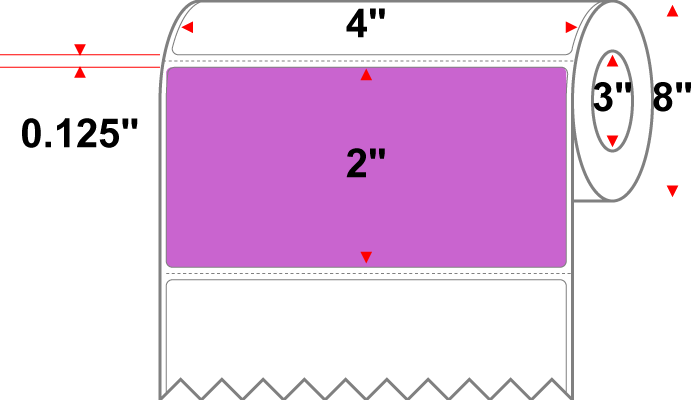 4 X 2 Premium Paper Direct Thermal Label - Perforated - PMS 252 Light Purple 252 - 8" Roll - Permanent