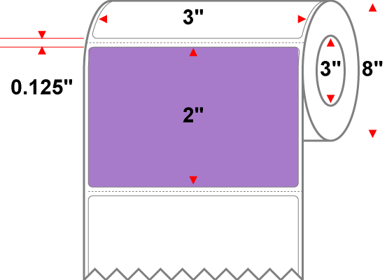 3 X 2 Premium Paper Direct Thermal Label - Perforated - PMS 2577 Light Violet 2577 - 8" Roll - Permanent