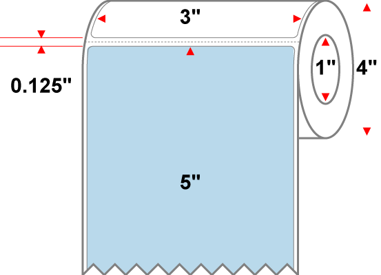 3 X 5 Premium Paper Direct Thermal Label - Perforated - PMS 290 Light Blue 290 - 4" Roll - Permanent