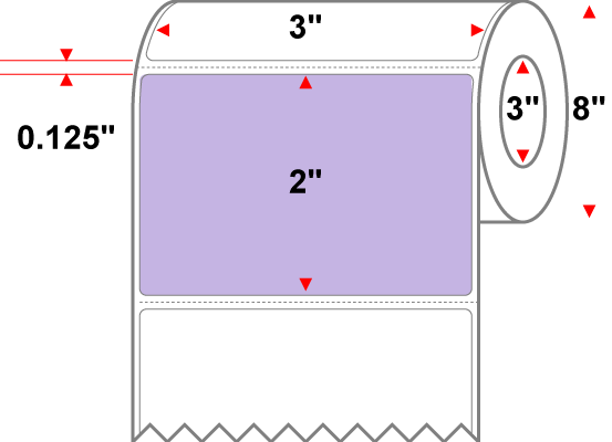 3 X 2 Premium Paper Direct Thermal Label - Perforated - PMS 2635 Lavender/Light Purple 2635 - 8" Roll - Permanent