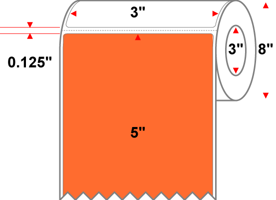 3 X 5 Premium Paper Thermal Transfer Label - Perforated - PMS 021 Orange 21 - 8" Roll - Permanent