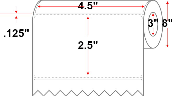 4.5 X 2.5 Premium Paper Thermal Transfer Label - No Perf - White - 8" Roll - Permanent